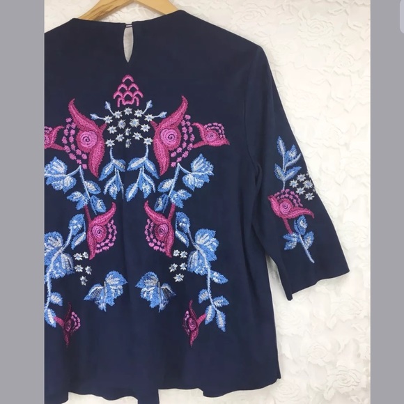 Zara woman Faux Suede Embroidered Floral Blouse - Picture 6 of 8